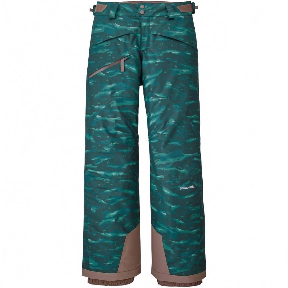 NEW PATAGONIA boys' snowshot pants in ocean camo / dark borealis green